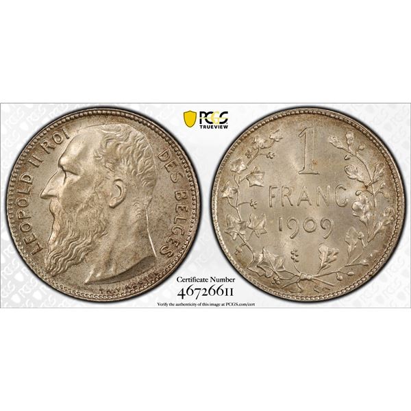BELGIUM: Leopold II, 1865-1909, AR franc, 1909, PCGS MS65