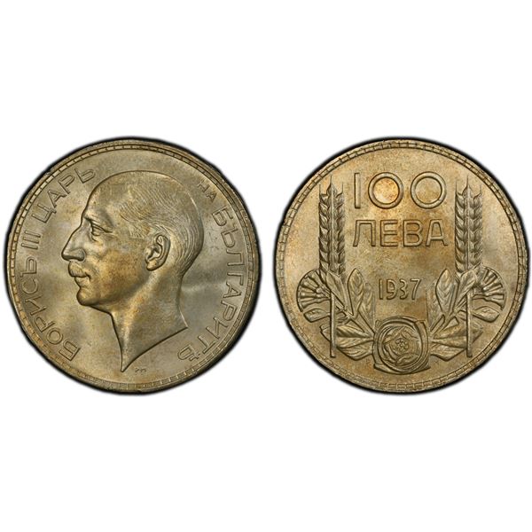 BULGARIA: Boris III, AR 100 leva, 1937, PCGS MS64