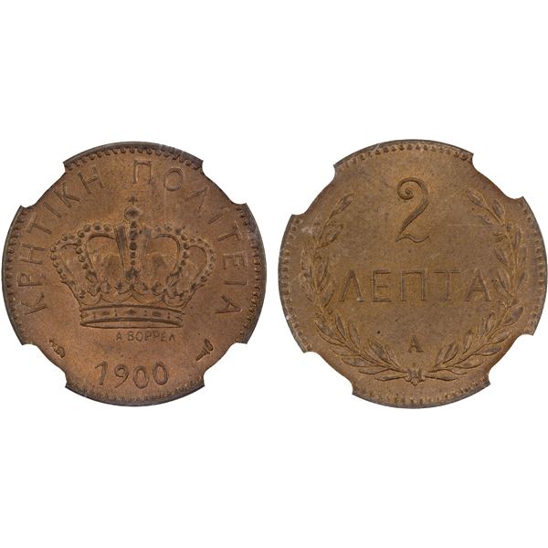 CRETE: George, of Greece, 1898-1906, AE 2 lepta, 1900-A, NGC MS65 RD