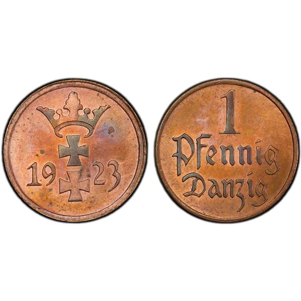 DANZIG: Free City, AE pfennig, 1923, PCGS Proof 64 RB