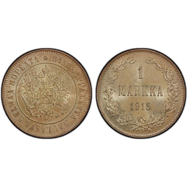 FINLAND: Nicholas II, 1894-1917, AR markka, 1915, PCGS MS65