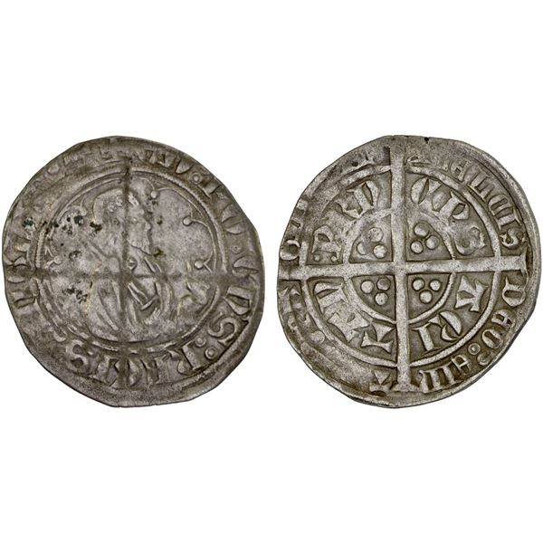 FRANCE: Aquitaine: Édouard IV (The Black Prince), 1362-1372, AR demi-gros esterlin (1.99g), ND, F-VF