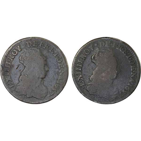 FRANCE: Louis XIV, 1643-1715, AE liard (5.61g), 1657, VG