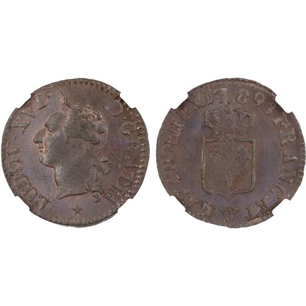 FRANCE: Louis XVI, 1774-1792, AE liard, Lille, 1789-W, NGC MS64 BN