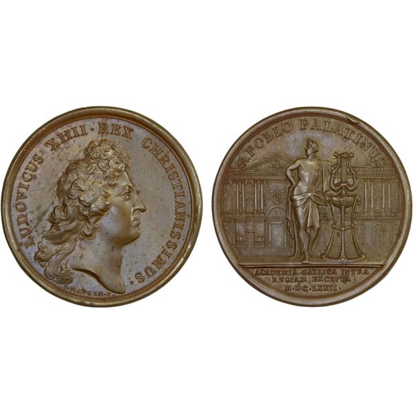FRANCE: Louis XIV, 1643-1715, AE medal (34.86g), 1672, Unc
