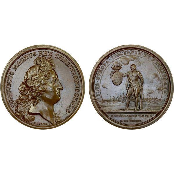 FRANCE: Louis XIV, 1643-1715, AE medal (33.35g), 1691, AU