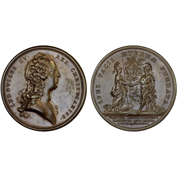 FRANCE: Louis XV, 1715-1774, AE medal (30.26g), 1727, AU