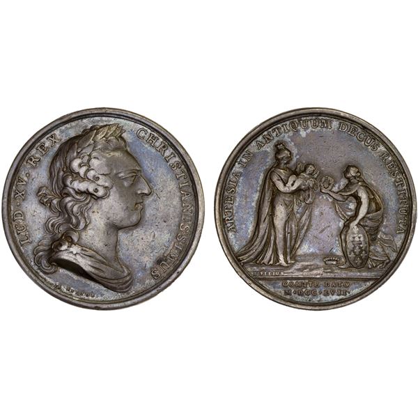 FRANCE: Louis XV, 1715-1774, AR medal (34.06g), ND (1758), VF-XF
