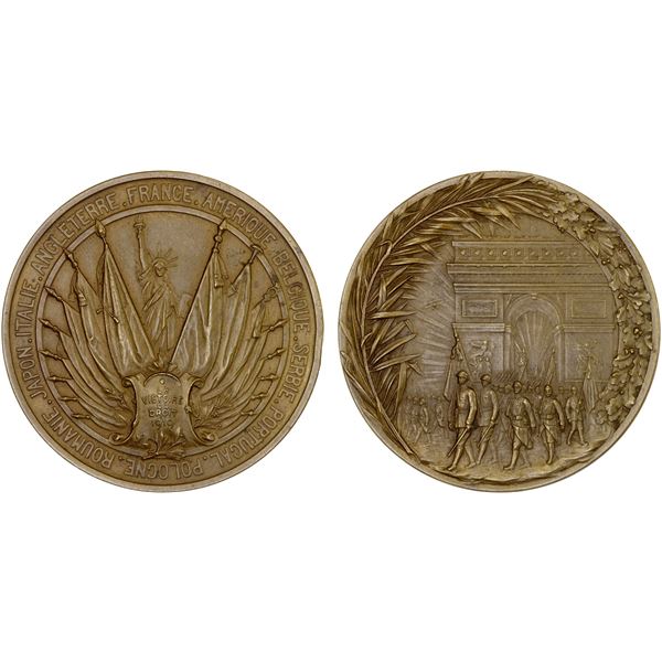 FRANCE: Republic, AE medal (142.6g), 1914, Choice AU