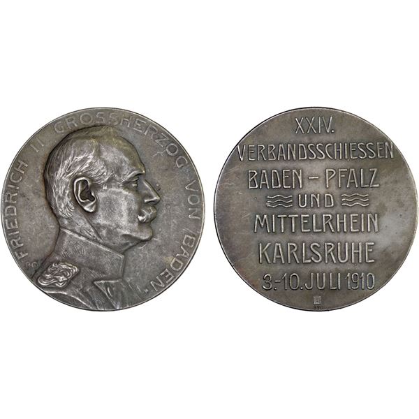 BADEN: Friedrich II. 1907-1918, AR medal (28.46g), 1910, AU