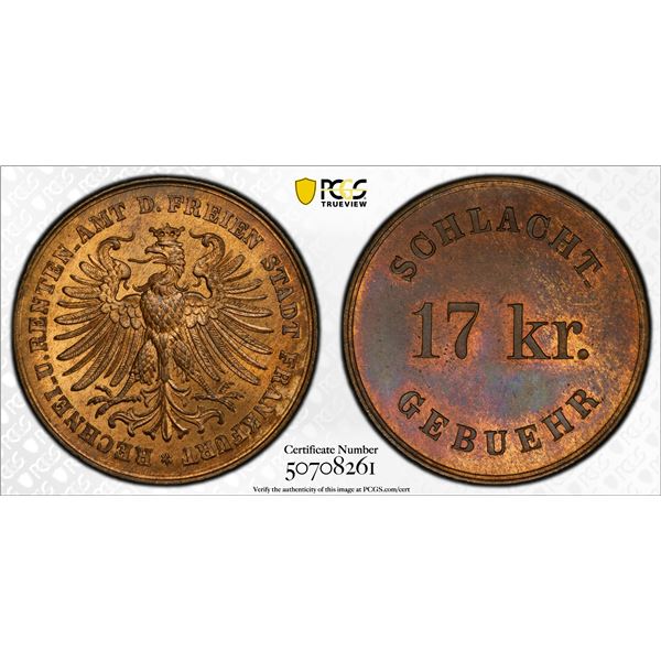 FRANKFURT: Free City, AE 17 kreuzer token, Nürnberg, ND, PCGS MS65 RB