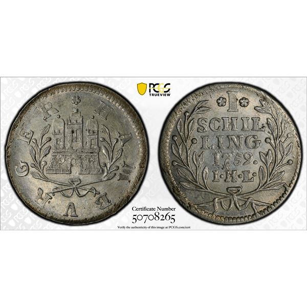 HAMBURG: Free Hanseatic City, AR schilling, 1759, PCGS MS65