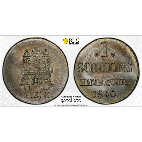 HAMBURG: Free Hanseatic City, AR schilling, 1840, PCGS MS66