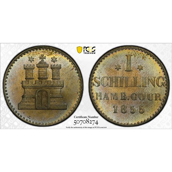 HAMBURG: Free Hanseatic City, AR sechsling, 1855, PCGS MS66