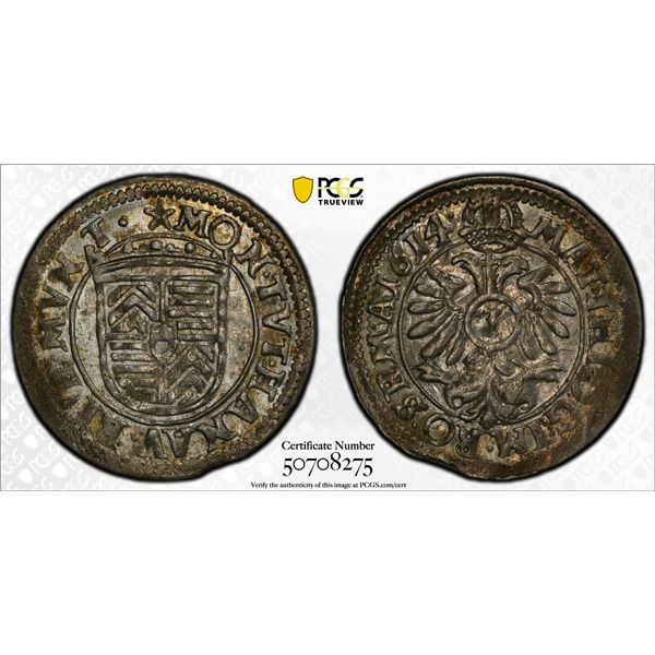 HANAU-MÜNZENBERG: Philipp Moritz, 1612-1638, AR 3 kreuzer, Hanau, 1614, PCGS AU55