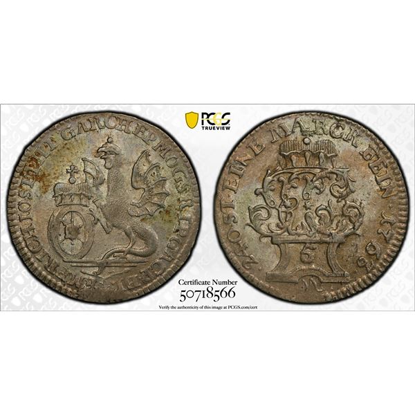 MAINZ: Johann Friedrich Karl von Ostein, Archbishop, 1743-1763, AR 5 kreuzer, 1763, PCGS MS62