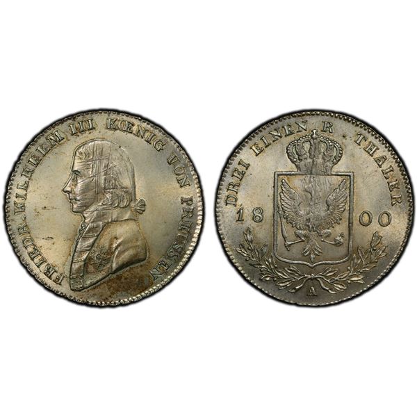 PRUSSIA: Friedrich Wilhelm III, 1797-1840, AR 1/3 reichsthaler, 1800-A, PCGS MS63