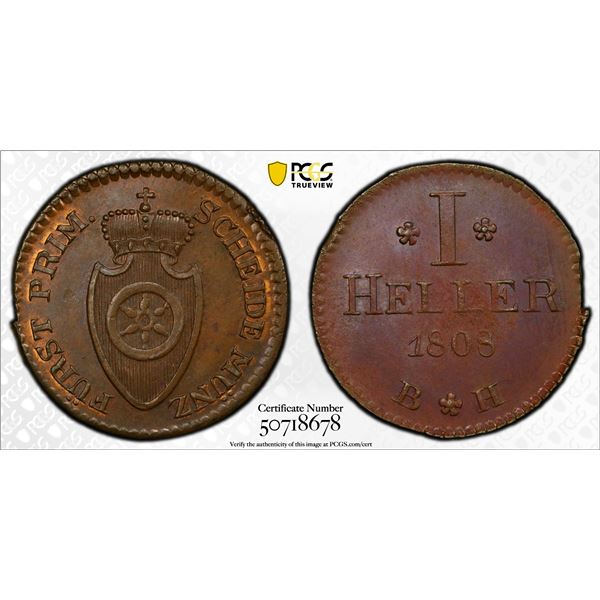 RHINE CONFEDERATION: Charles Theodore of Dalberg, 1806-1813, AE heller, 1808, PCGS MS63 BN