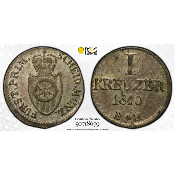 RHINE CONFEDERATION: Charles Theodore of Dalberg, 1806-1813, AR kreuzer, 1810, PCGS AU58