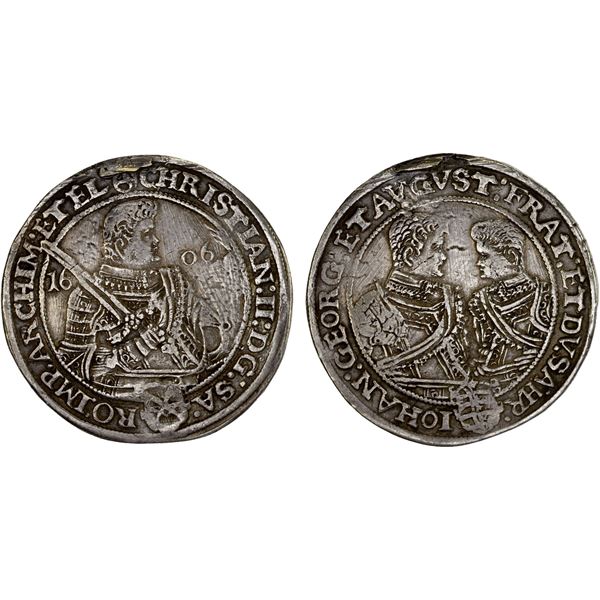 SAXONY: Christian II, Johann Georg I, & August, 1591-1611, AR thaler, Dresden, 1606, F-VF