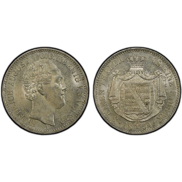 SAXONY: Friedrich August II, 1836-1854, AR 1/3 thaler, 1854, PCGS MS64