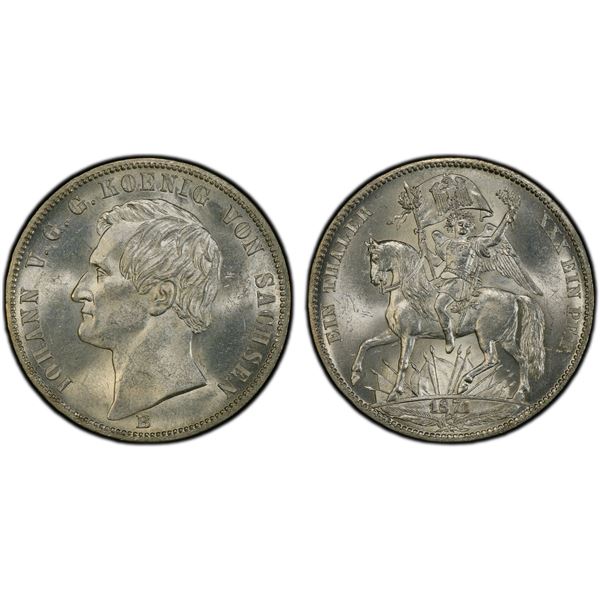 SAXONY: Johann I, 1854-1873, AR vereinsthaler, 1871, PCGS MS63