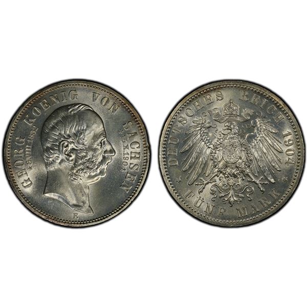 SAXONY: Friedrich August III, 1904-1918, AR 5 mark, 1904-E, PCGS MS63