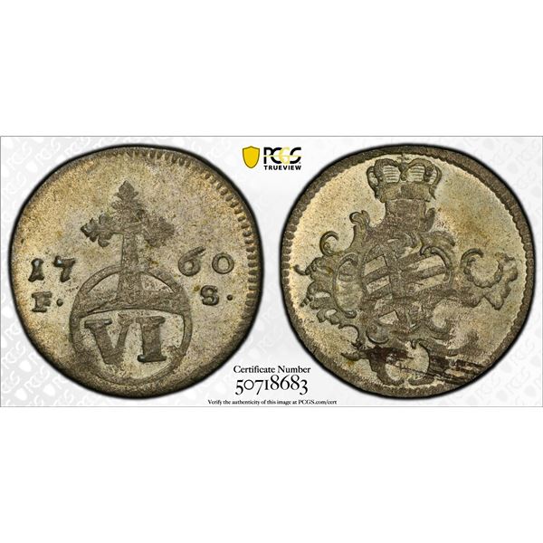 SAXE-WEIMAR-EISENACH: Karl August, 1758-1815, BI 6 pfennig, 1760, PCGS MS63