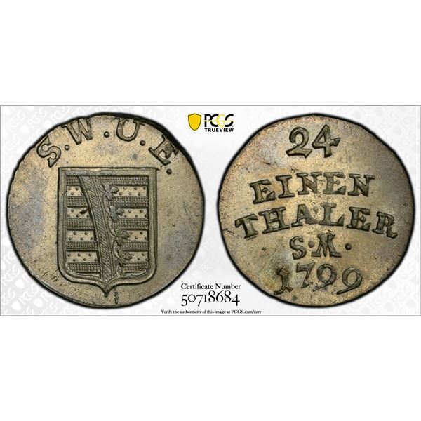 SAXE-WEIMAR-EISENACH: Karl August, 1758-1815, BI 1/24 thaler, 1799, PCGS MS64