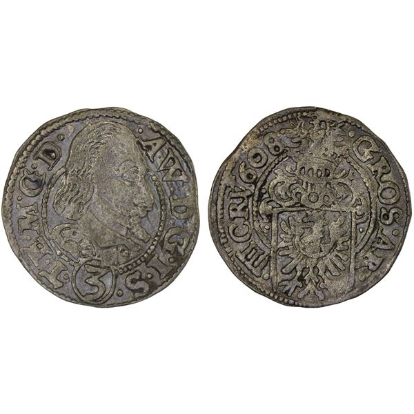 TESCHEN: Adam Wenzel, 1579-1617, AR 3 kreuzer (groschen) (1)608, Choice VF