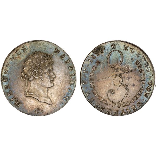 WESTPHALIA: Jerome Napoleon, 1807-1813, AR 2/3 thaler, 1811, XF