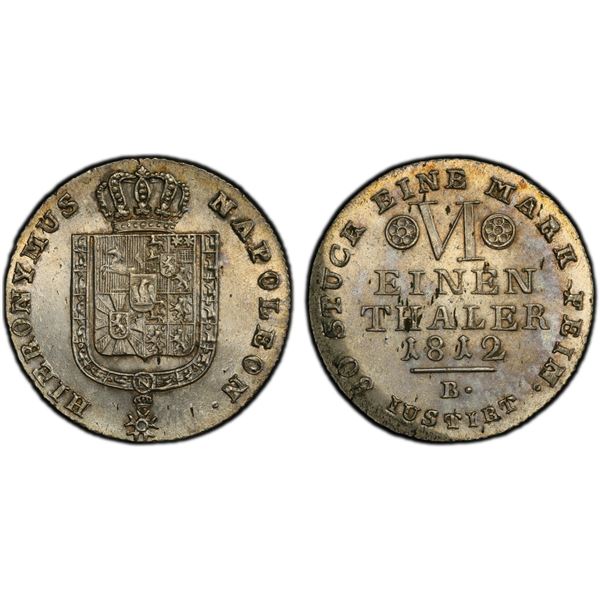 WESTPHALIA: Jérôme Bonaparte, 1807-1813, AR 1/6 thaler, Braunschweig, 1812-B, PCGS MS63
