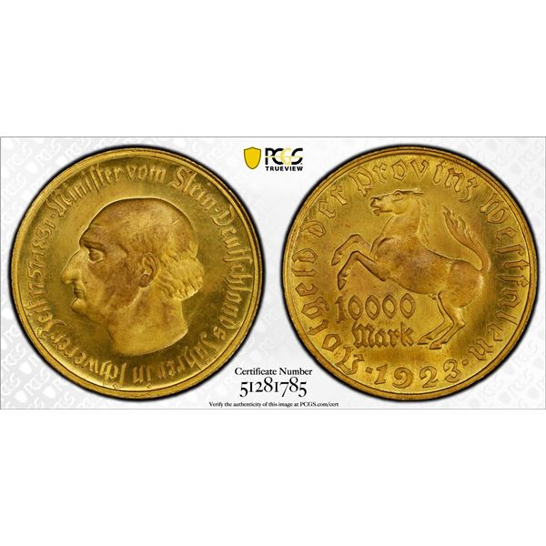 WESTPHALIA: 10,000 mark, 1923, PCGS MS65