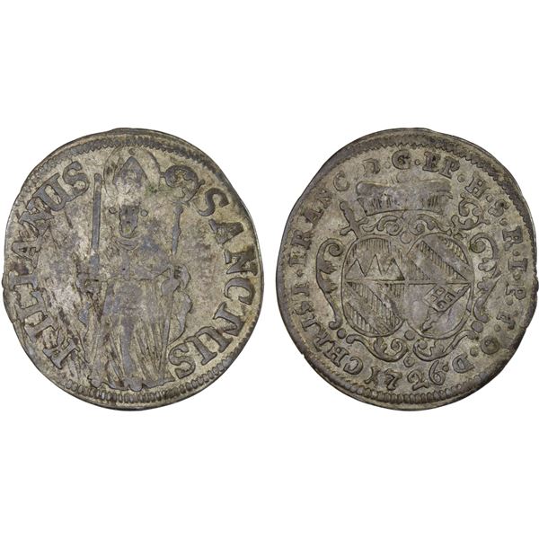 WÜRZBURG: Christoph Franz, 1724-1729, AR schilling (8 pfennig), 1726, VF-XF