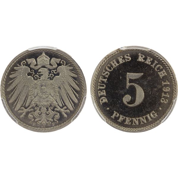 GERMANY: Kaiserreich, 5 pfennig, 1913-F, PCGS Proof 64 CAM