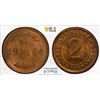 Image 1 : GERMANY: Weimar Republic, AE 2 reichspfennig, 1924-J, PCGS MS65 RB