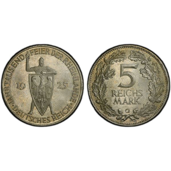 GERMANY: Weimar Republic, AR 5 reichsmark, 1925-G, PCGS MS64