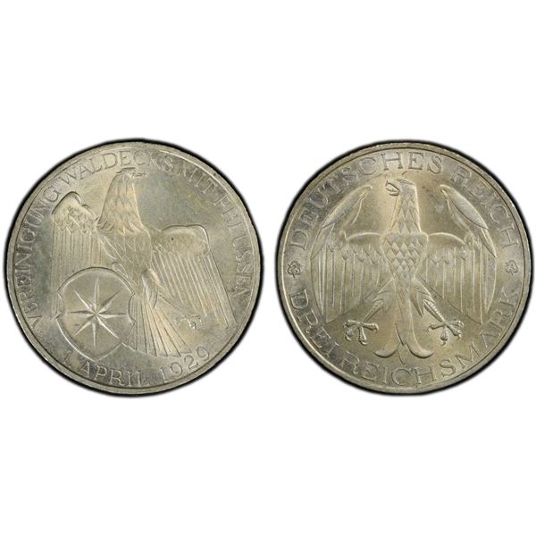 GERMANY: Weimar Republic, AR 3 mark, 1929-A, PCGS MS65