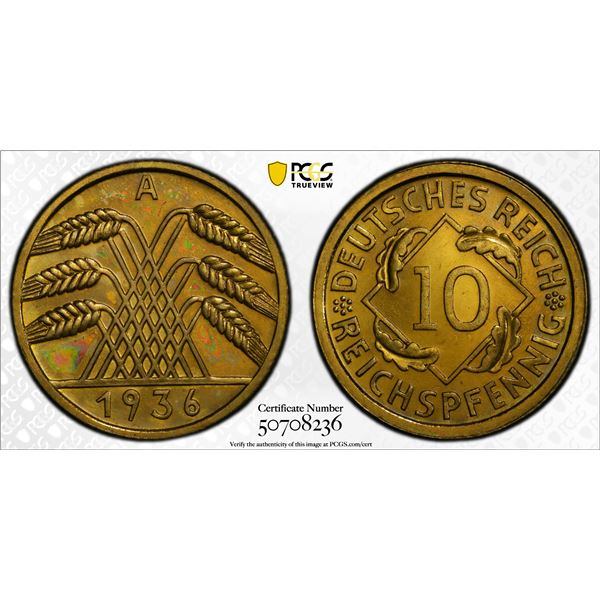 GERMANY: Third Reich, 10 reichspfennig, 1936-A, PCGS Proof 65 CAM