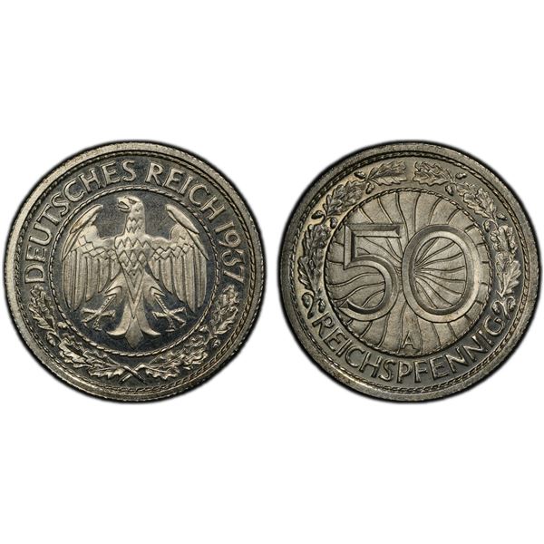 GERMANY: Third Reich, 50 reichspfennig, 1937-A, PCGS Proof 66 CAM