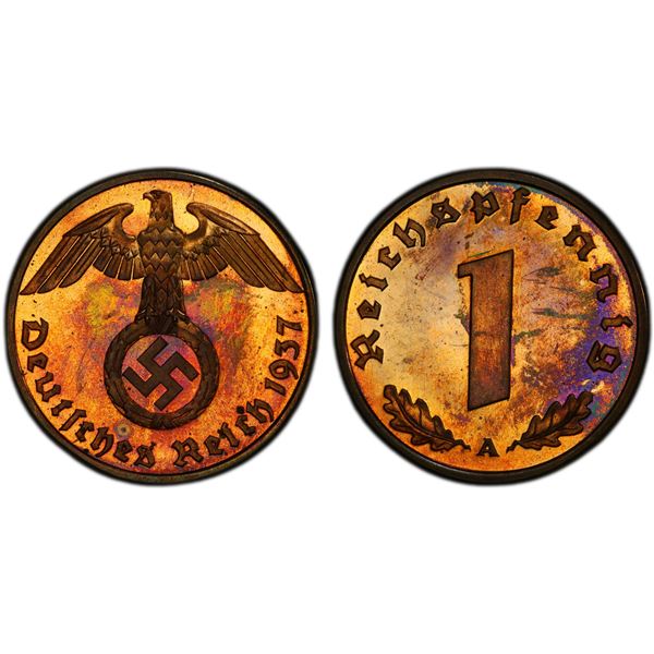 GERMANY: Third Reich, AE reichspfennig, 1937-A, PCGS Proof 64 RB
