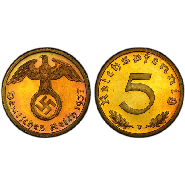 GERMANY: Third Reich, AE 5 reichspfennig, 1937-F, PCGS Proof 66 CAM