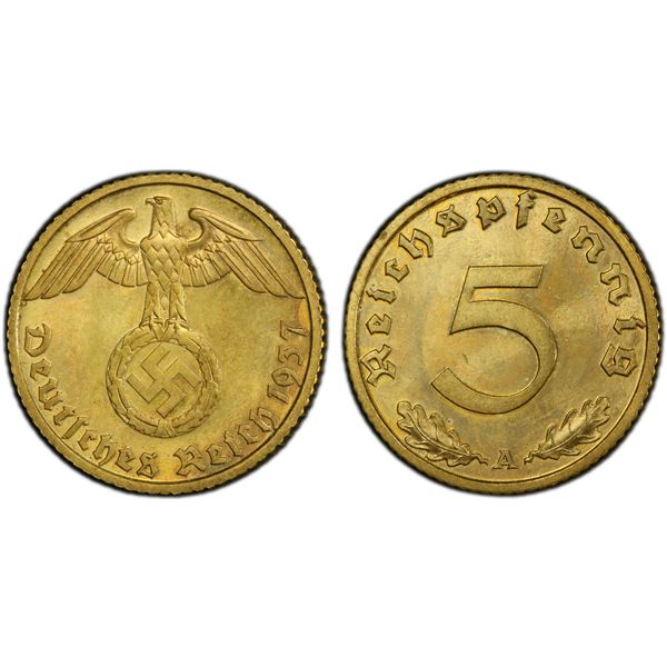 GERMANY: Third Reich, 5 reichspfennig, 1937-A, PCGS Proof 65