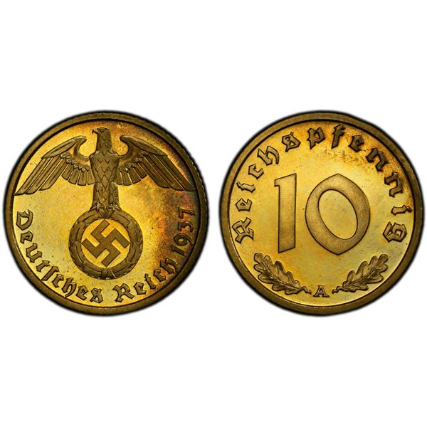 GERMANY: Third Reich, 10 reichspfennig, 1937-A, PCGS Proof 65 CAM
