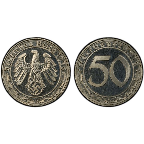 GERMANY: Third Reich, 50 reichspfennig, 1938-J, PCGS Proof 65 CAM