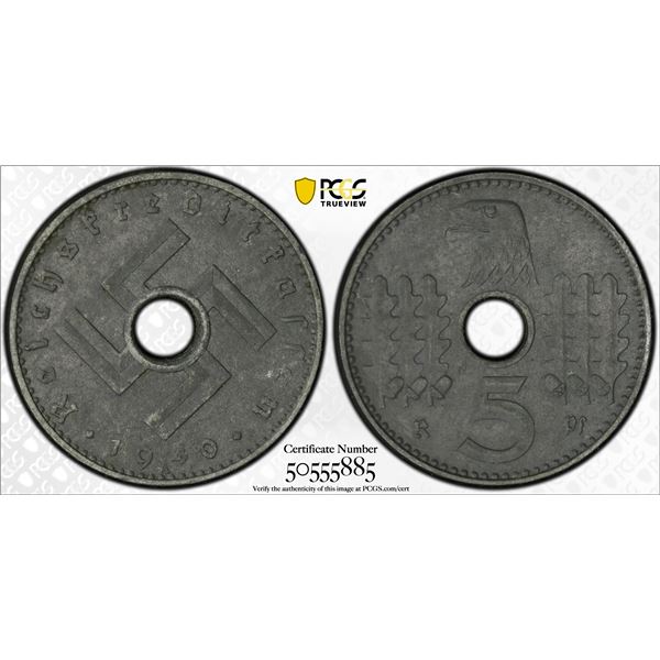 GERMANY: Third Reich, 5 reichspfennig, 1940-A, PCGS MS62