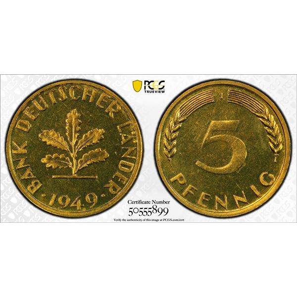 GERMANY: Federal Republic, 5 pfennig, 1949-J, PCGS Proof 65