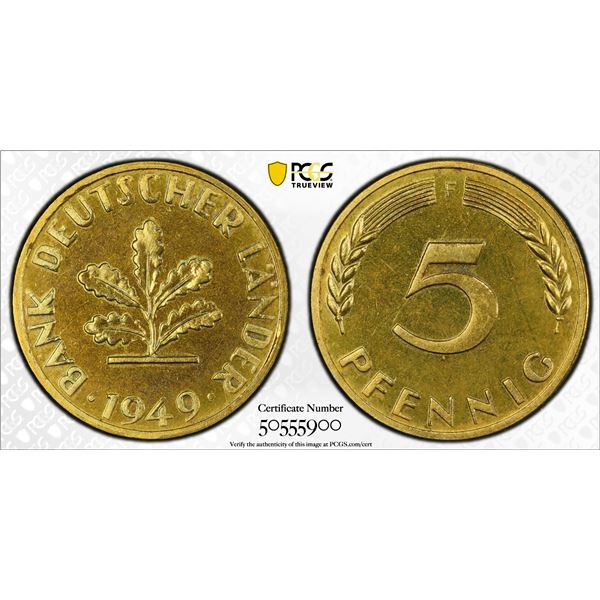 GERMANY: Federal Republic, 5 pfennig, 1949-F, PCGS Proof 65