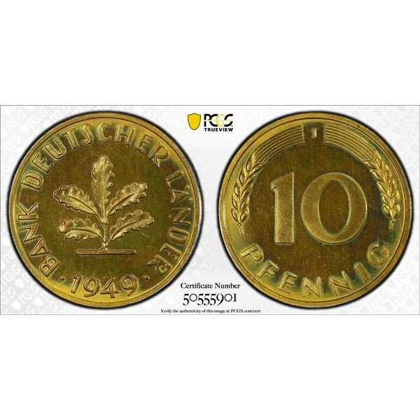 GERMANY: Federal Republic, 10 pfennig, 1949-J, PCGS Proof 64