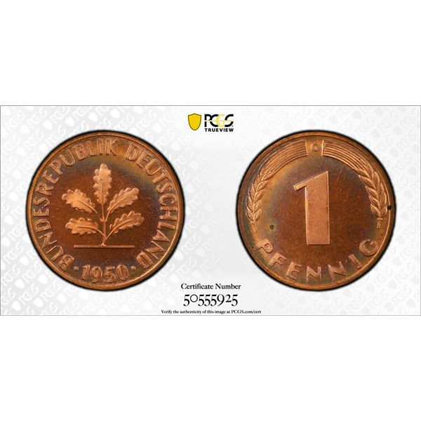 GERMANY: Federal Republic, AE pfennig, 1950-G, PCGS Proof 65 RD CAM